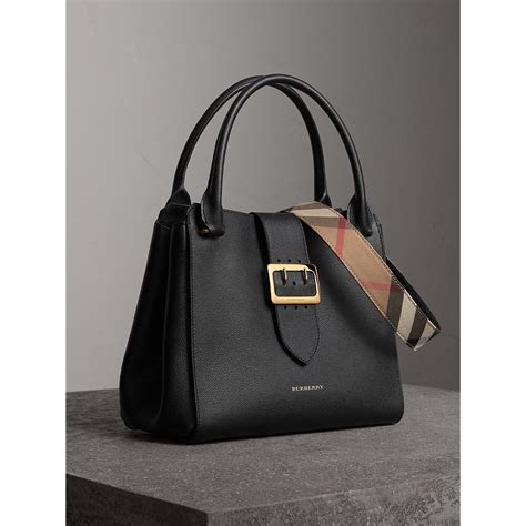 burberry tote with patent leather handles|Burberry medium buckle tote.